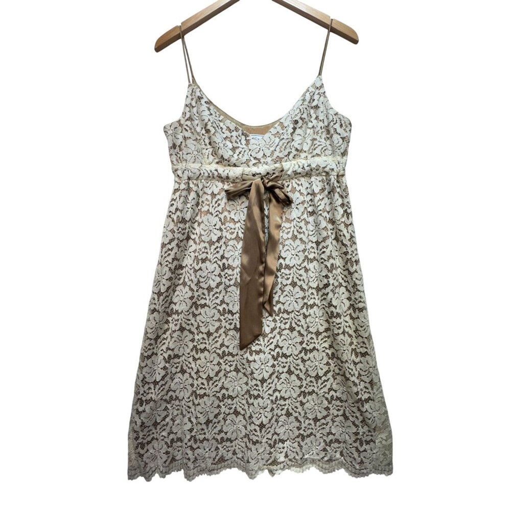 Eliza J Womens Tank Dress Size 12 Beige Satin Bow Sleeveless Elegant Lace Chic